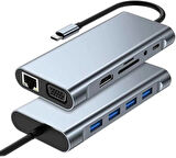 TYPE-C den HDTV ye çevirici 11'i 1 arada 11 in1 TYPE-C HUB 11 in 1 TYPE-C - HDMI+USB3.0x4+RJ45  Kingboss 
