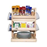 Barış Dizayn  Doğal ahşap Poşet Çay Nescafe 3ü1 Arada standlı iki katlı masa askısı Fincanlık Kupa askısı