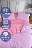 Lila - Pembe Çift Kişilik Nevresim Takımı Lastikli Çarşaf Ve 2 Yastık Kılıfı