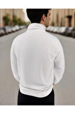 Erkek Paris Baskılı Yarım Fermuarlı Oversize Sweatshirt
