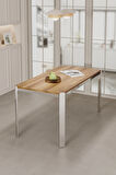 Nexa Metal Ayaklı 70x120 Sabit Ahşap Üst Kalite Mutfak Masası, Yemek Masası, Salon Masası