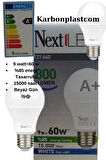 Nextled 9w-60w** 800 Lumen 6500K Beyaz Işık E27 Duy 2'li