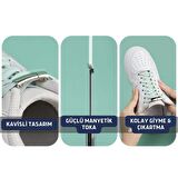 Paslanmaz Metal, Manyetikli, Elastik, Tak-bırak Akıllı, Bağlanmayan Ayakkabı Bağcığı, Siyah Bağcıklı