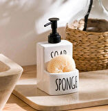  Seramik Sıvı Sabunluk ve Süngerlik | Şık ve Pratik Banyo MUTFAK  17 x 9 cm beyaz renk