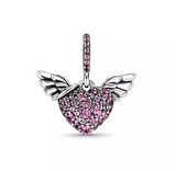 Gümüş s925 Damgalı Pembe Melek Kalpli Charm