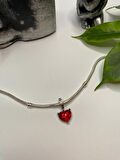 Gümüş s925 Damgalı Disney Mickey & Minnie Mouse Öpücük Kırmızı Sallantılı Charm