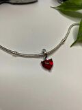 Gümüş s925 Damgalı Disney Mickey & Minnie Mouse Öpücük Kırmızı Sallantılı Charm