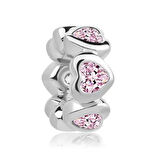 Gümüş s925 Damgalı Pembe Taşlı Kalp Şeritli Charm