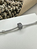 Gümüş s925 Damgalı Işıltılı Pave Üç Sıralı Gümüş Renk Charm