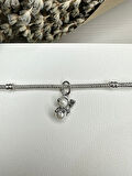 Gümüş s925 Damgalı Işıltılı Kardan Adam Sallantılı Charm