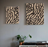 Soyut Organik Çizgi Sanatı 2'li Set, Bej ve Kahverengi Nötr Tonlar Duvar Sanatı 2'li Set Posterler