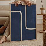 Lacivert Minimalist Çizgili Duvar Sanatı, Orta Yüzyıl Modern