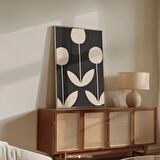 Soyut Çiçekli Orta Yüzyıl Modern Duvar Sanatı, Bej ve Siyah Ofis Siyahı