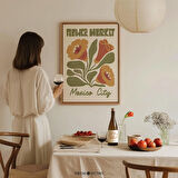 Mexico City Çiçek Pazarı Duvar Sanatı, Sıcak Tonlarda Soyut Çiçek Duvar Dekoru