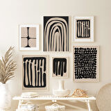 6'lı Duvar Sanatı Seti, Bej Siyah Duvar Sanatı, Sanat, Modern Oda Dekoru, Soyut Şekiller Sanatı