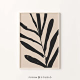 Yaprak Çizimi, Nötr Duvar Sanatı, Siyah ve Bej, Botanik Poster