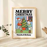 ÖZEL Mutlu Noeller Kedi Baskısı, Sevimli Kişiselleştirilmiş Noel Dekoru, Noel 2024, Kişiye Özel İsimli Hediye