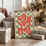 Retro Kırmızı ve Yeşil Noel Sanatı