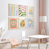 6'lı Eklektik ve Renkli Duvar Sanatı Seti