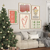 Trend Noel 5'li Set Sanat, Retro Eklektik Noel Duvar Dekoru |