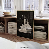 Kitap Duvarında Siyah Beyaz Kedi Sanatı, Karanlık Academia College Yurt Odası Dekoru