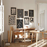 Şık Siyah ve Bej Soyut Botanik Sanat Seti - Estetik Dekor için 8'li Modern Duvar Galerisi Seti | Sanat Galerisi |