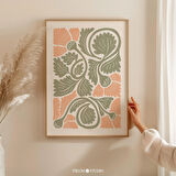 Adaçayı Yeşili ve Şeftali Botanik Sanatı