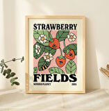 Retro Çilek Tarlaları Posteri, Şirin Çiçek Pazarı, Trend Ofis Dekoru