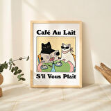 ÇERÇEVELİ Fransız Cafe Au Lait Kedi Baskısı, Retro İçecek Posteri, Bistro Kahve Posterleri, Mutfak Dekoru