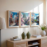 3'lü Japon Duvar Sanatı Seti, Tokyo Kyoto Osaka Posteri, Japandi Duvar Sanatı