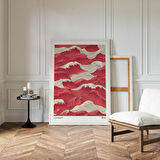 Kırmızı ve Beyaz Japandi Duvar Sanatı, Japon Dalgası Posteri, Wabi Sabi Duvar Sanatı, Japon Duvar Sanatı