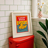 Şanslı Ördek Banyo Posteri: Komik Retro Tuvalet Sanatı ( & )