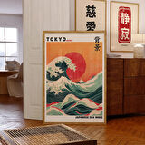Japon Deniz Dalgası Poster, Kırmızı Güneşli Tokyo Duvar Sanatı, Modern Büyük Dalga
