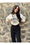 Kadın Nakışlı Sweatshırt Oversize Nakışlı