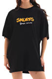 Nnstartshopping  Unisex Bisiklet Yaka Baskılı Oversize T-Shirt - Siyah