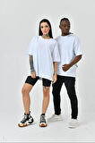 Nnstartshopping  Unisex Basic Bisiklet Yaka Oversize T-Shirt - Beyaz