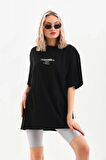 Nnstartshopping  Unisex Baskılı Oversize T-Shirt - Siyah