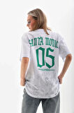 Nnstartshopping  Unisex Baskılı Oversize T-Shirt - Beyaz