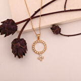 925 Ayar Altın Mikron Kaplama Taşlı Venüs  Gümüş Kolye - CNS00590