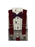Bebek & Çocuk 1-7 Yaş Bordo Renk Ayarlanabilir Papyon Askı Set