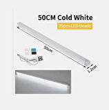 50 cm Beyaz Işık Hareket Sensörlü Dolap Içi Çalışma Masası Mutfak Tezgah Altı USB LED Işık