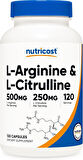 Nutricost L-Arginine(Arjinin) L-Citrulline(Sitrulin) Complex 750mg, 120 Caps