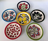 El yapımı 6'li 12 cm dikkenar seramik sunumluk  tabak