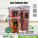 Offbox Kare Bakliyat Baharat Gıda Saklama Kabı - 3 Çeşit - 3 Adet