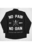 No Pain No Gain Baskılı Unisex Fitness Gym Cepli Gömlek