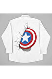 Marvel Kaptan Amerika Kalkan Baskılı Unisex Avengers Gömlek