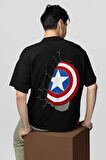 Kaptan Amerika Kalkan Baskılı Unisex Oversize Avengers Marvel Tişört