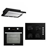 Luxell Opall 15 Prog Aspiratörlü  Ankastre Siyah Set (B66-SGF3 Opall Fırın + 40Tahdf Opall Ocak + DS