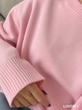 Pembe Bisiklet Yaka Oversize Triko Kadın Kazak