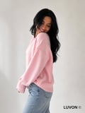 Pembe Bisiklet Yaka Oversize Triko Kadın Kazak